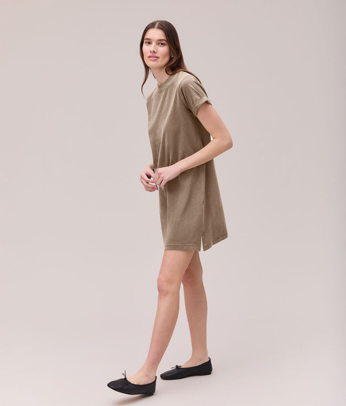 Womens Relaxed Tee Mini Dress | Warm Grey