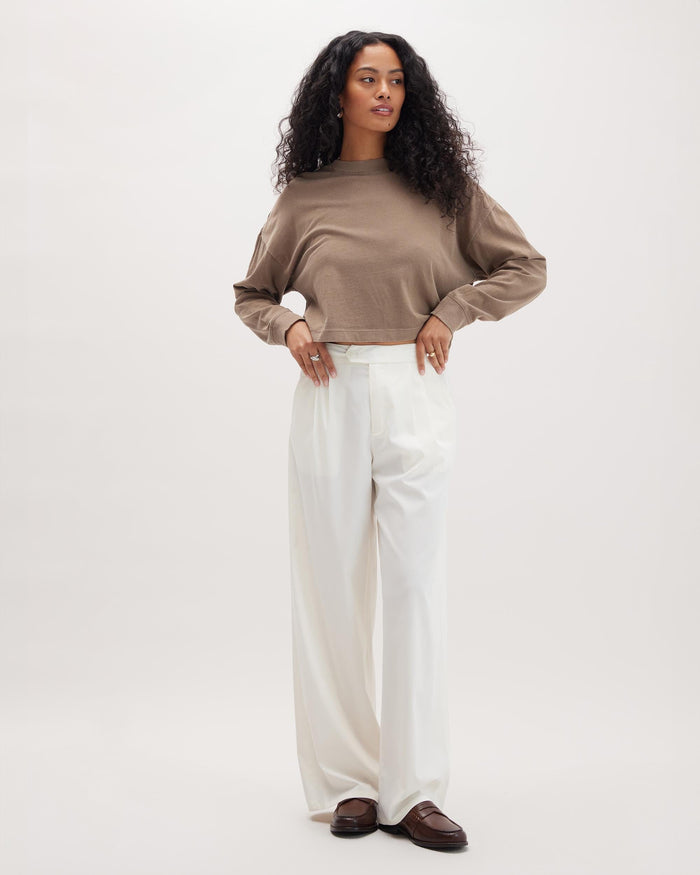 Women's Sophia Wide Leg Trouser in Khaki (Tan) | Richer Poorer