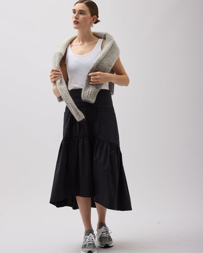 Womens Stevie Tiered Maxi Skirt - Cotton Poplin - Black