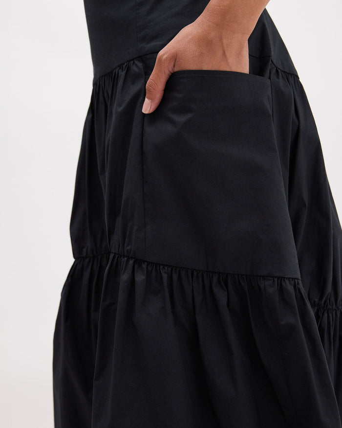 Womens Stevie Tiered Maxi Skirt - Cotton Poplin - Black
