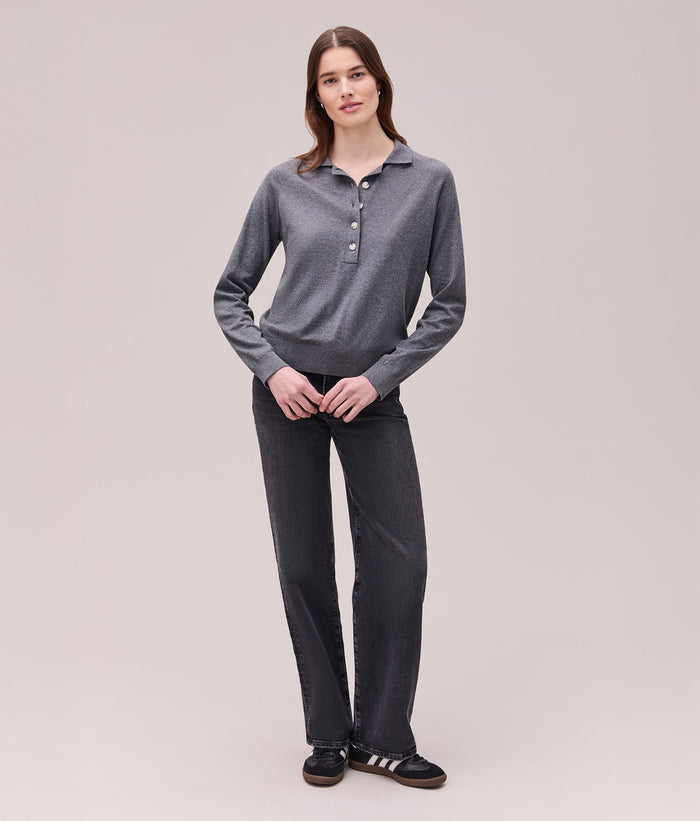 Womens Washable Cotton Silk Henley | Charcoal Heather Grey