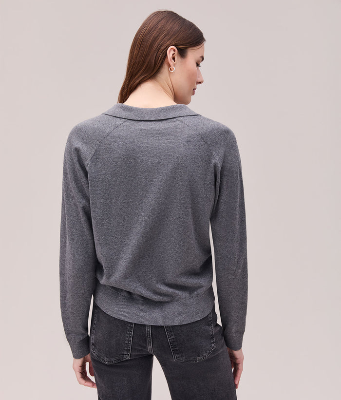 Womens Washable Cotton Silk Henley | Charcoal Heather Grey