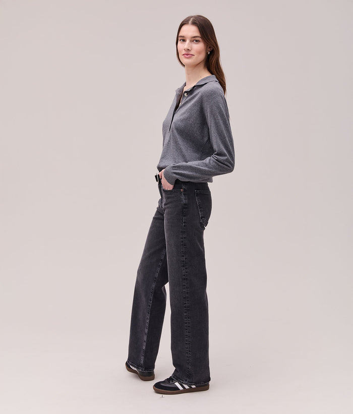Womens Washable Cotton Silk Henley | Charcoal Heather Grey