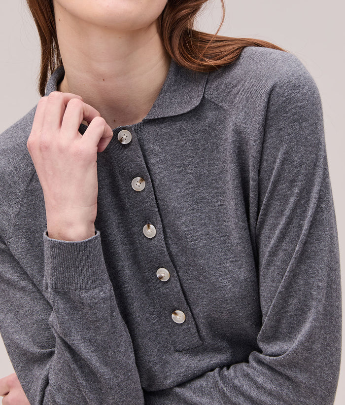Womens Washable Cotton Silk Henley | Charcoal Heather Grey