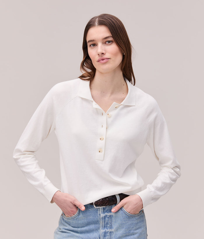 Womens Washable Cotton Silk Henley | Coconut Milk