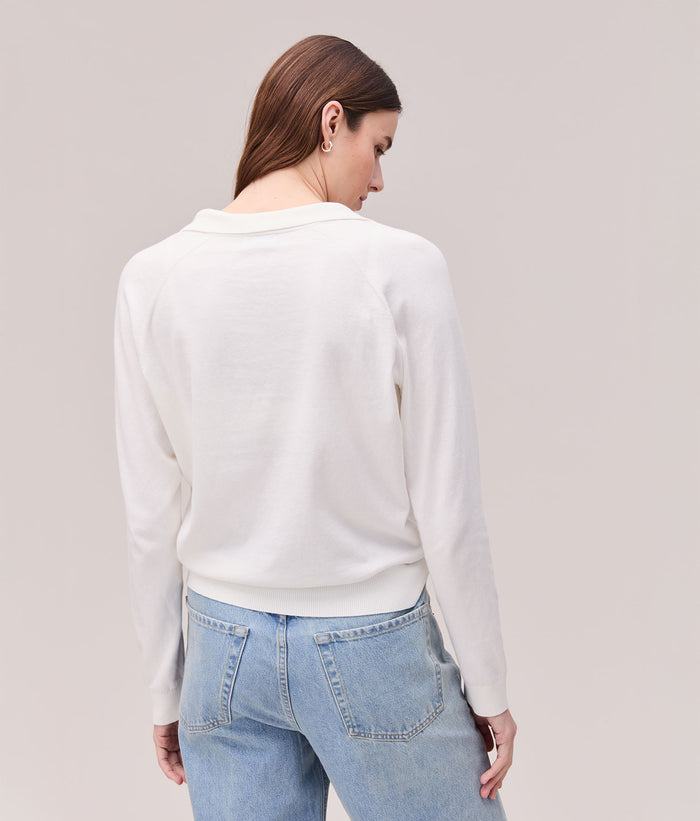 Womens Washable Cotton Silk Henley | Coconut Milk