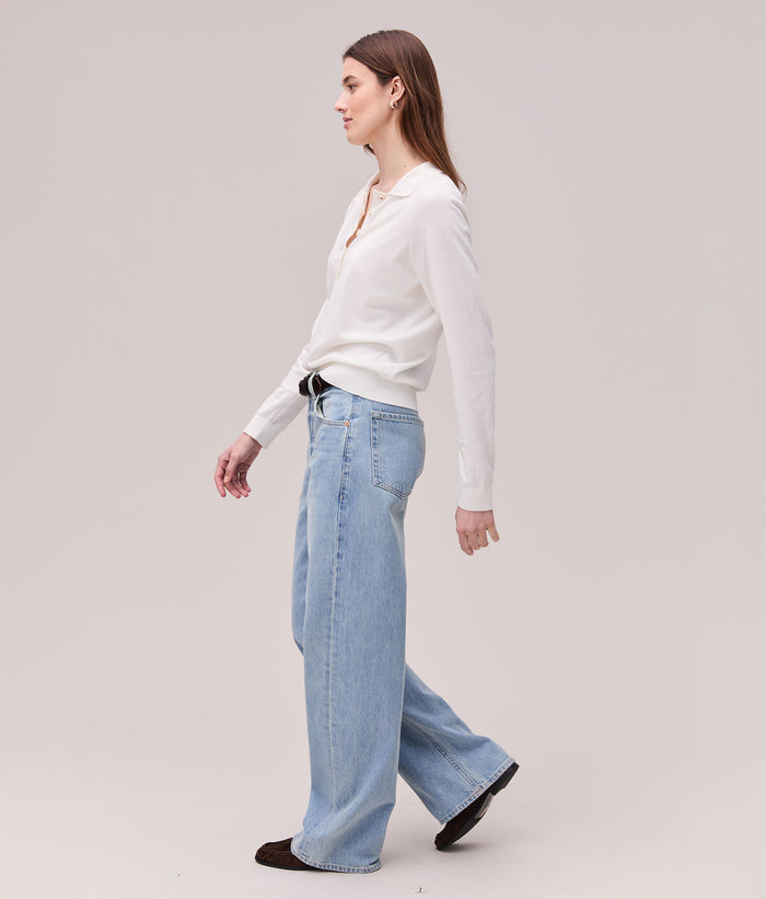 Womens Washable Cotton Silk Henley | Coconut Milk
