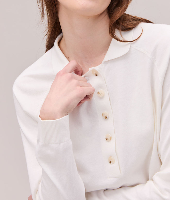 Womens Washable Cotton Silk Henley | Coconut Milk