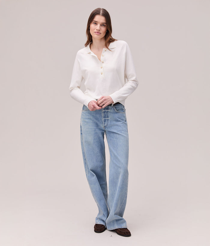 Womens Washable Cotton Silk Henley | Coconut Milk