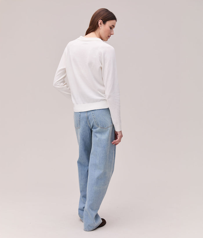 Womens Washable Cotton Silk Henley | Coconut Milk