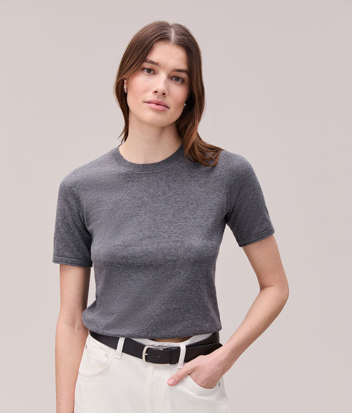 Womens Washable Cotton Silk Tee | Charcoal Heather Grey