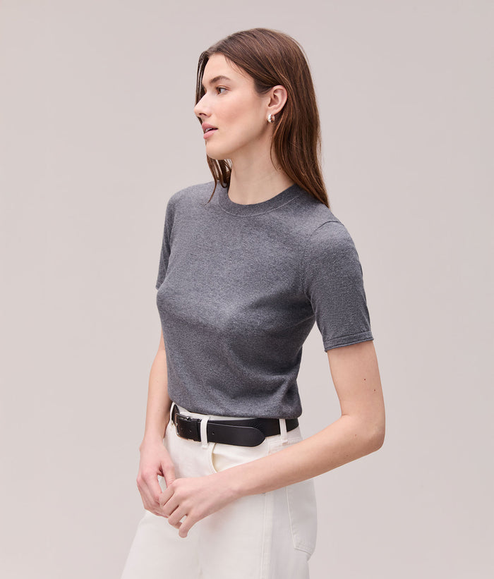 Womens Washable Cotton Silk Tee | Charcoal Heather Grey