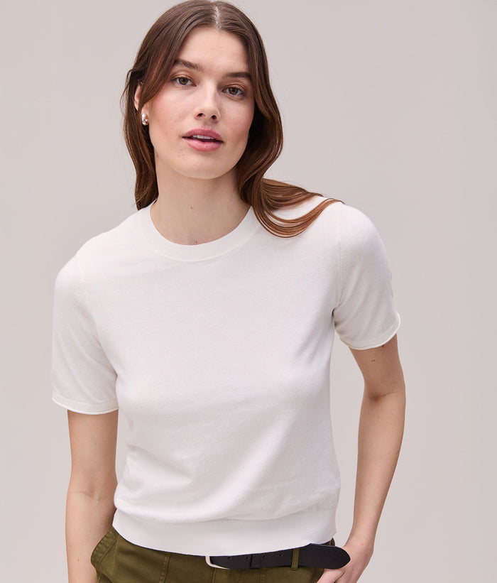 Womens Washable Cotton Silk Tee | Coconut Milk