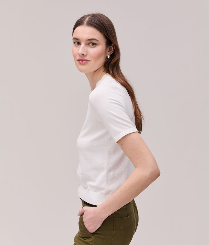 Womens Washable Cotton Silk Tee | Coconut Milk